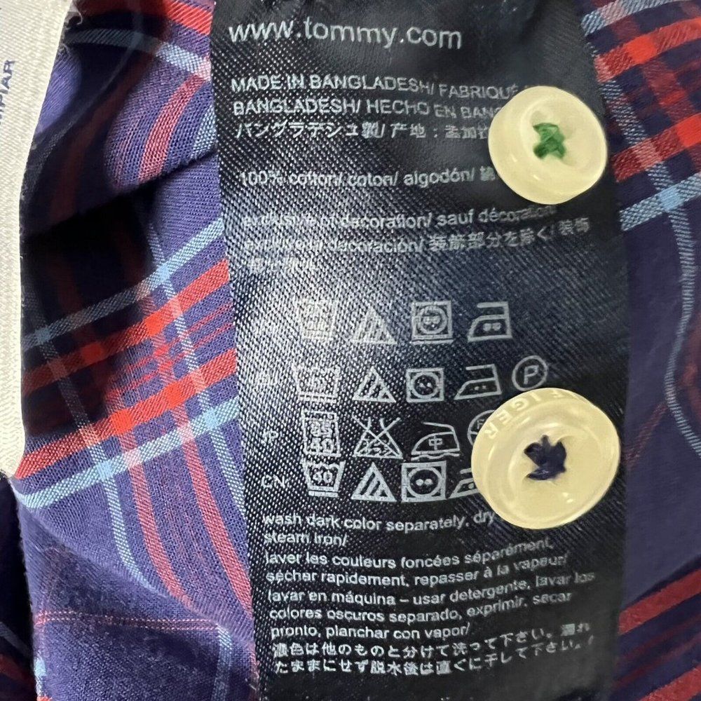 Tommy Hilfiger Mens Large Long Sleeve Shirt Blue Plaid Button Down Classic Fit - Picture 5 of 7